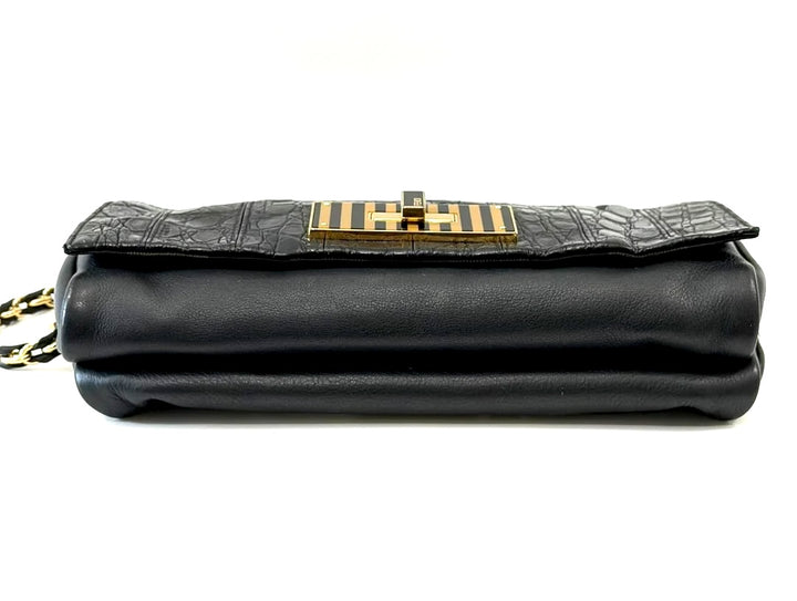 FENDI CLAUDIA CROC EMBOSSED CALFSKIN LEATHER SHOULDER BAG