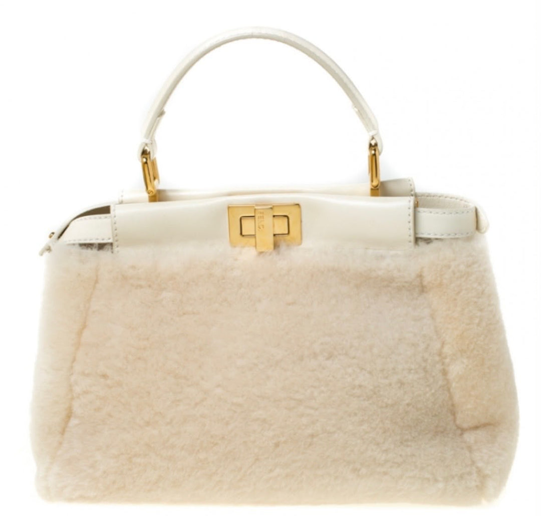 FENDI SHEARLING PEEKABOO SMALL TWO WAY BAG