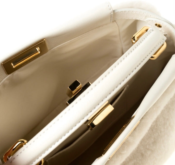 FENDI SHEARLING PEEKABOO SMALL TWO WAY BAG
