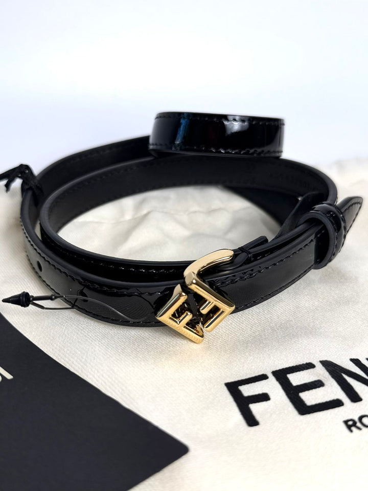 FENDI FF DIAMOND LAMB PATENT LEATHER BELT