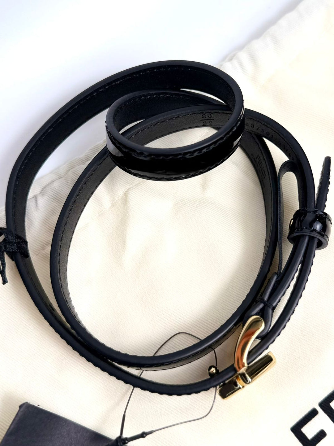 FENDI FF DIAMOND LAMB PATENT LEATHER BELT