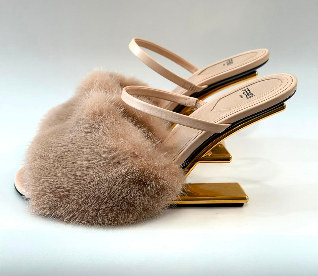 FENDI FENDI FIRST MINK HIGH HEEL MULES