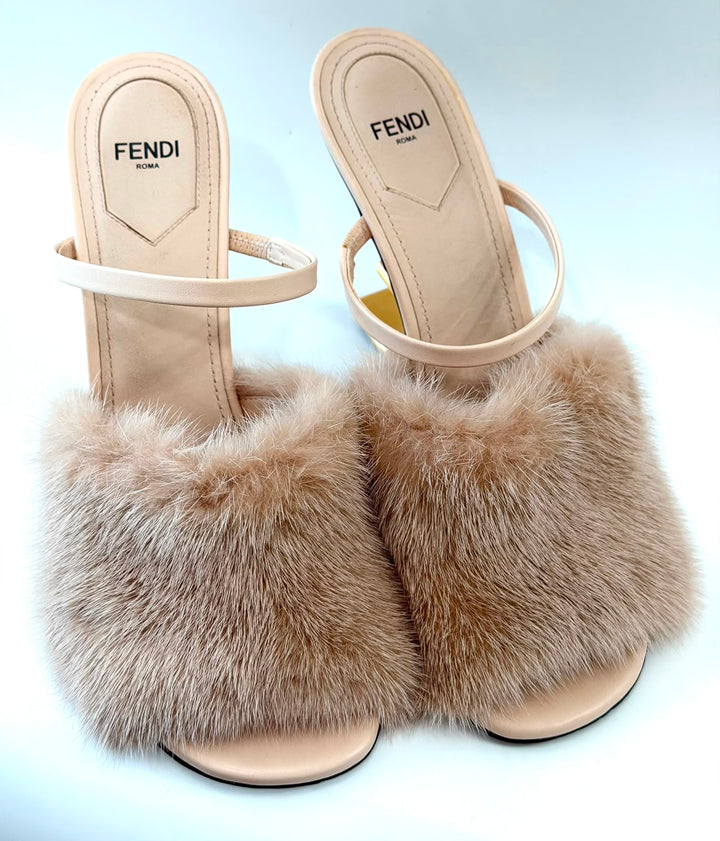 FENDI FENDI FIRST MINK HIGH HEEL MULES