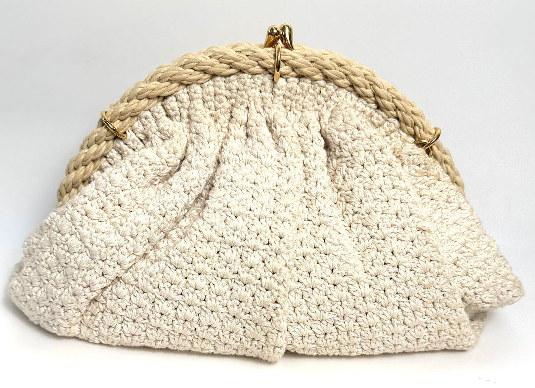 FENDI INTRECCIO MACRAME CANVAS SHELL CLUTCH BAG
