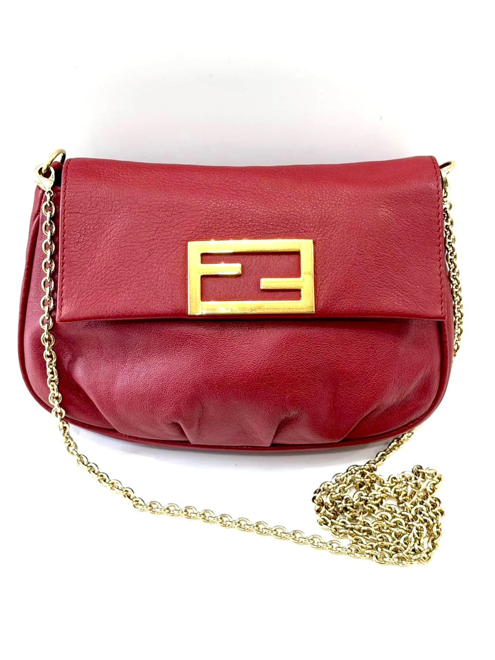 FENDI VITELLO FLAMINGO FENDISTA CALFSKIN LEATHER CHAIN CROSSBODY BAG