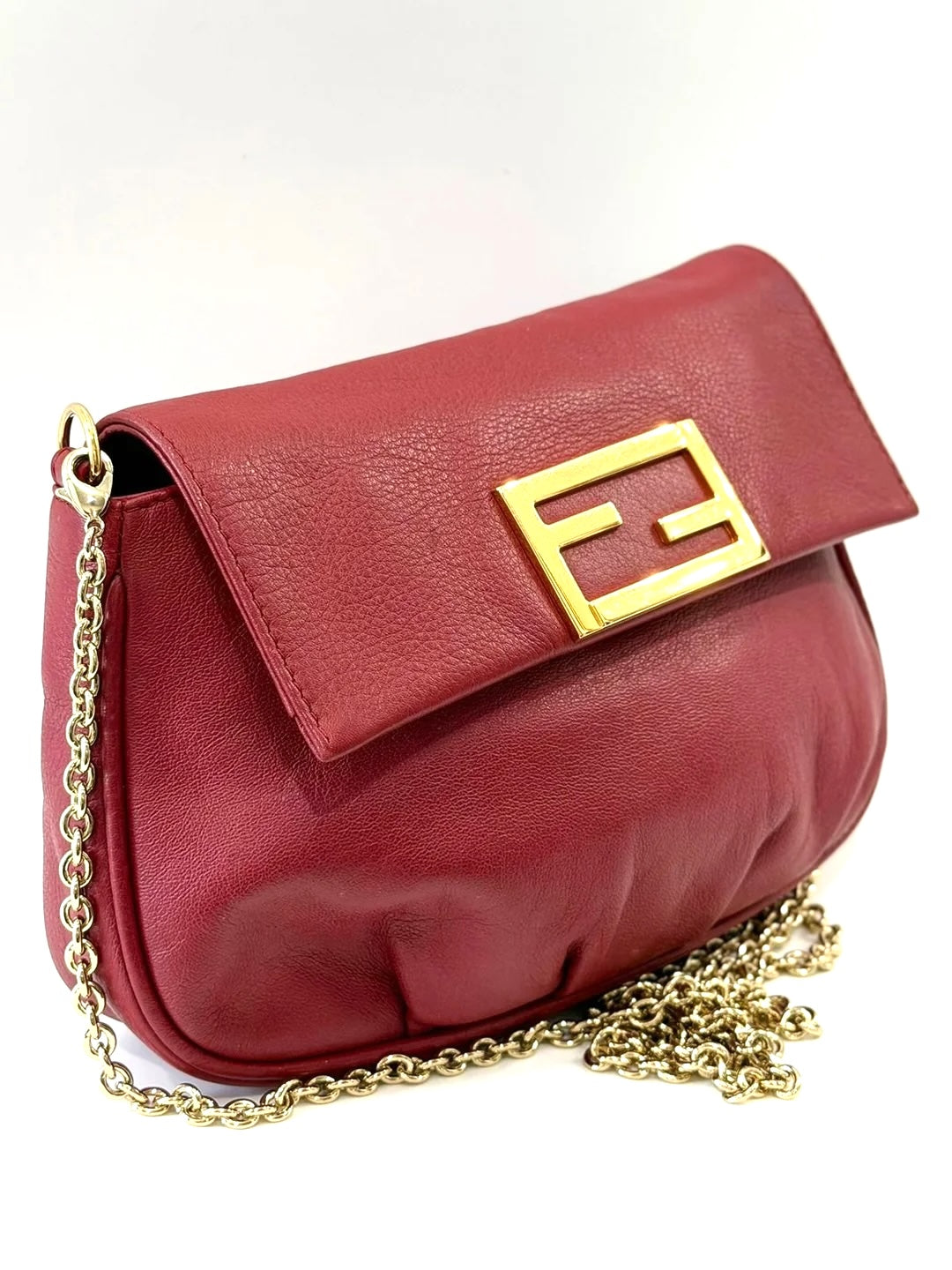 FENDI VITELLO FLAMINGO FENDISTA CALFSKIN LEATHER CHAIN CROSSBODY BAG