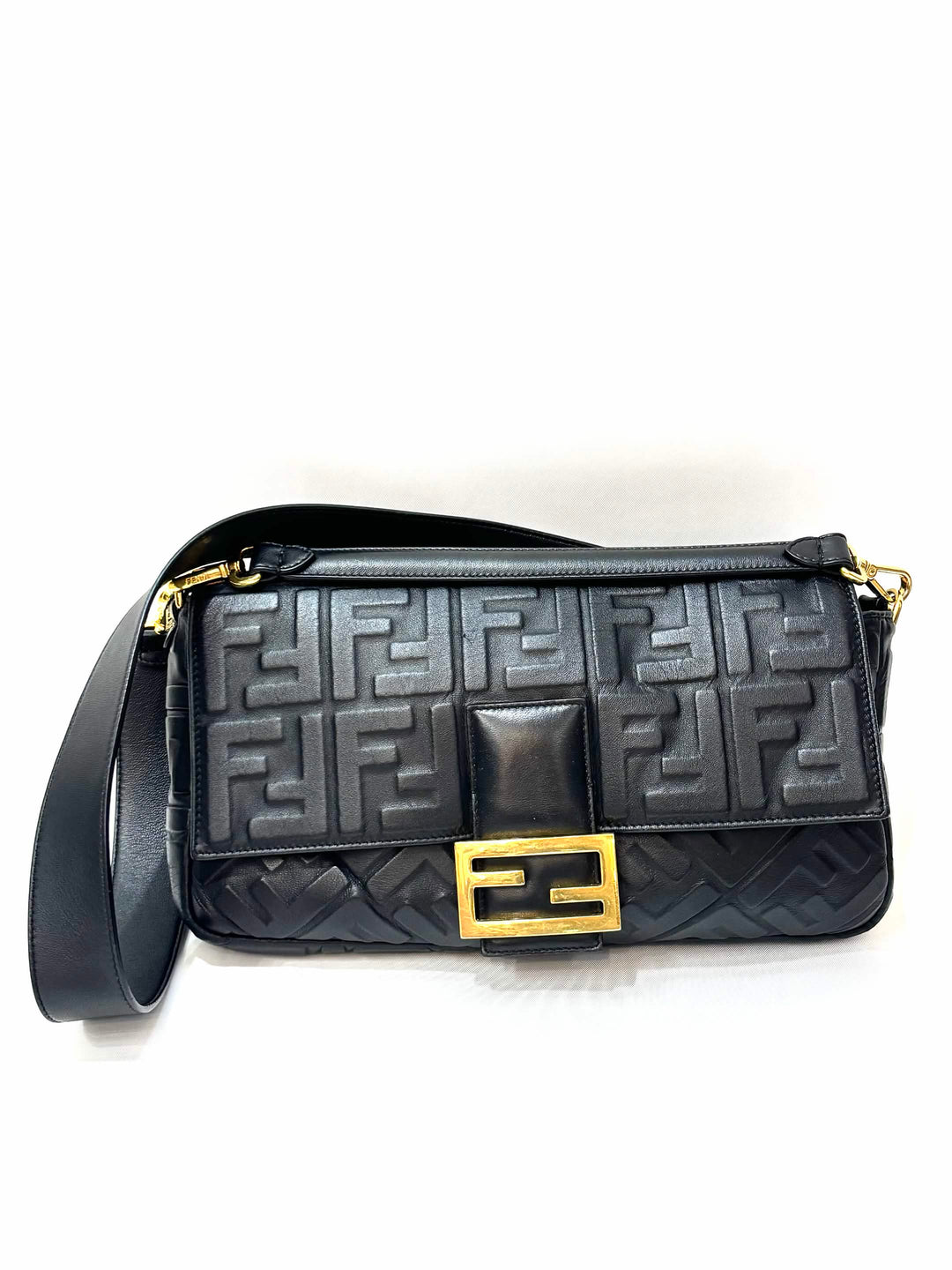 FENDI FF 1974 EMBOSSED NAPPA LEATHER LARGE BAGUETTE BAG