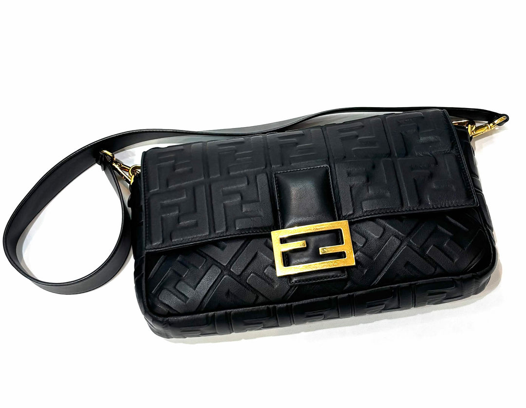 FENDI FF 1974 EMBOSSED NAPPA LEATHER LARGE BAGUETTE BAG