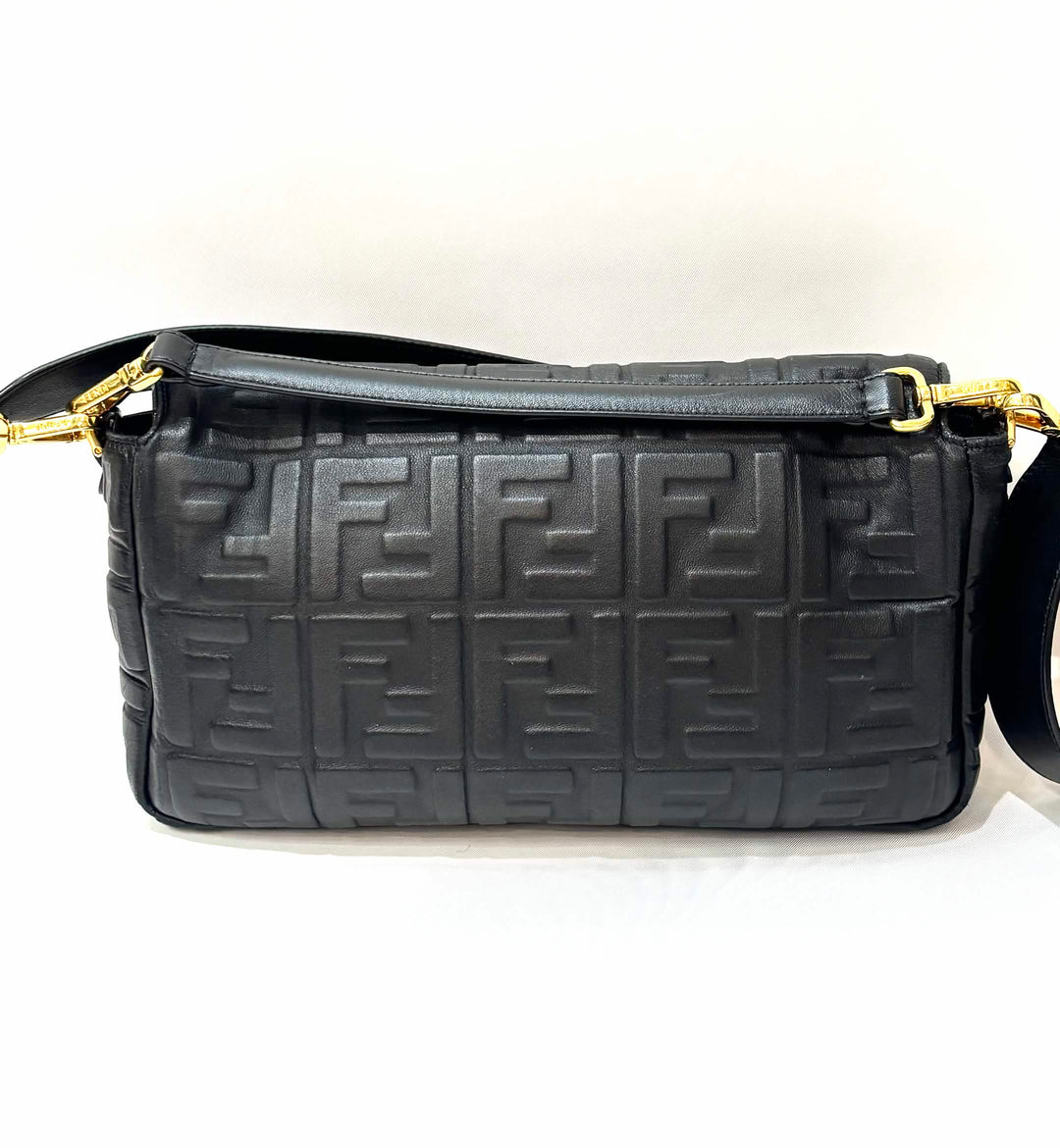 FENDI FF 1974 EMBOSSED NAPPA LEATHER LARGE BAGUETTE BAG