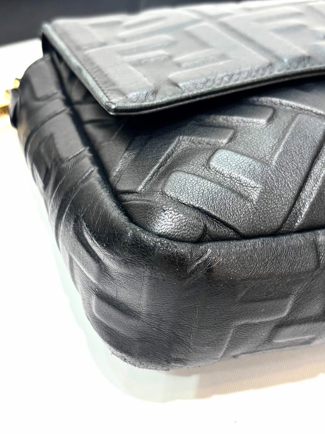 FENDI FF 1974 EMBOSSED NAPPA LEATHER LARGE BAGUETTE BAG