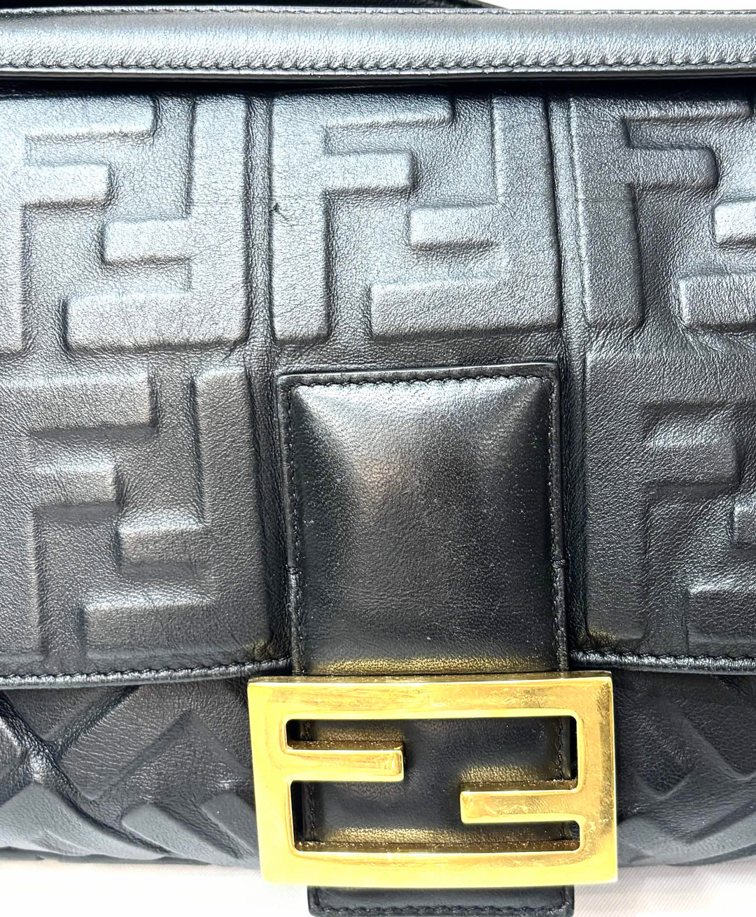 FENDI FF 1974 EMBOSSED NAPPA LEATHER LARGE BAGUETTE BAG