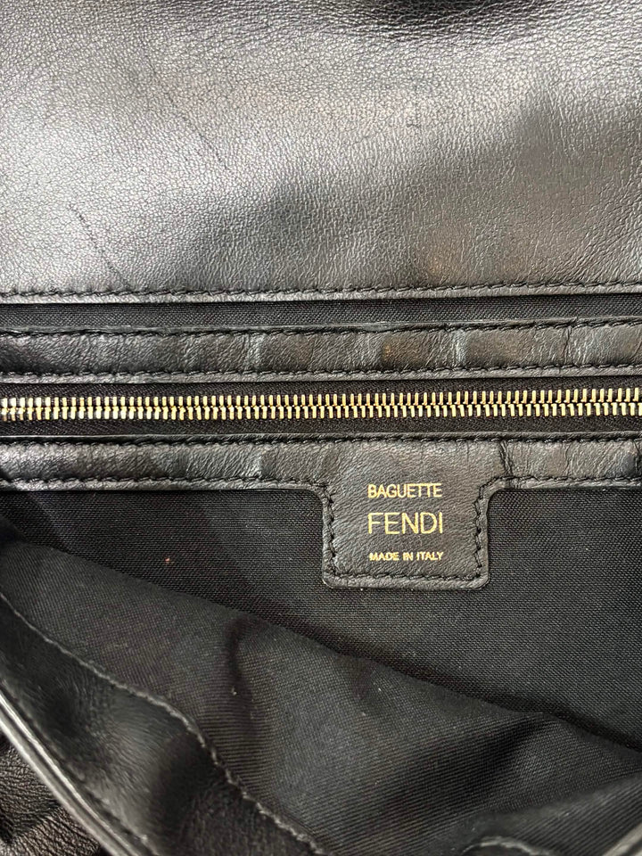 FENDI FF 1974 EMBOSSED NAPPA LEATHER LARGE BAGUETTE BAG