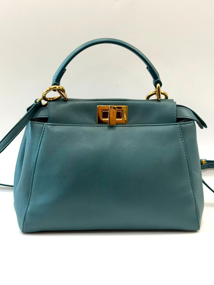 FENDI MINI PEEKABOO ICONIC NAPPA LEATHER SATCHEL BAG