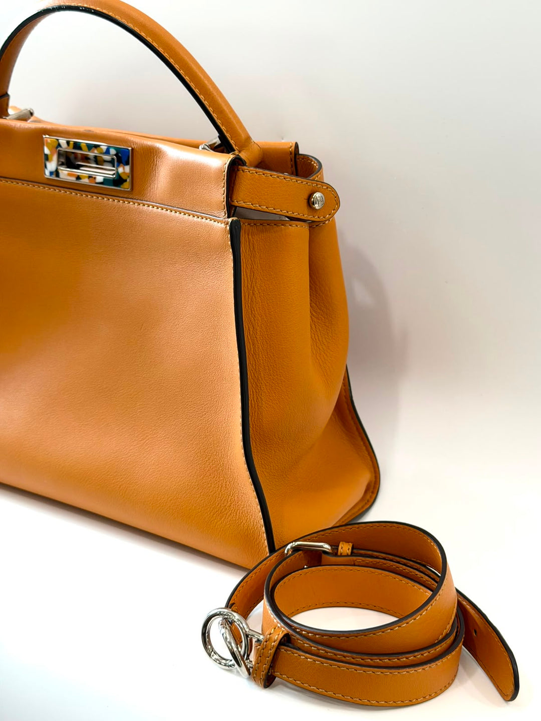 FENDI PEEKABOO NAPPA LEATHER PLEXIGLASS ACCENT SHOULDER  BAG