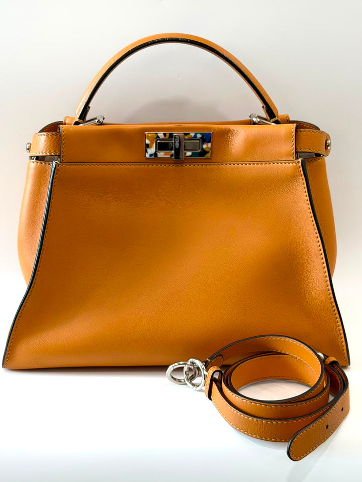 FENDI PEEKABOO NAPPA LEATHER PLEXIGLASS ACCENT SHOULDER  BAG