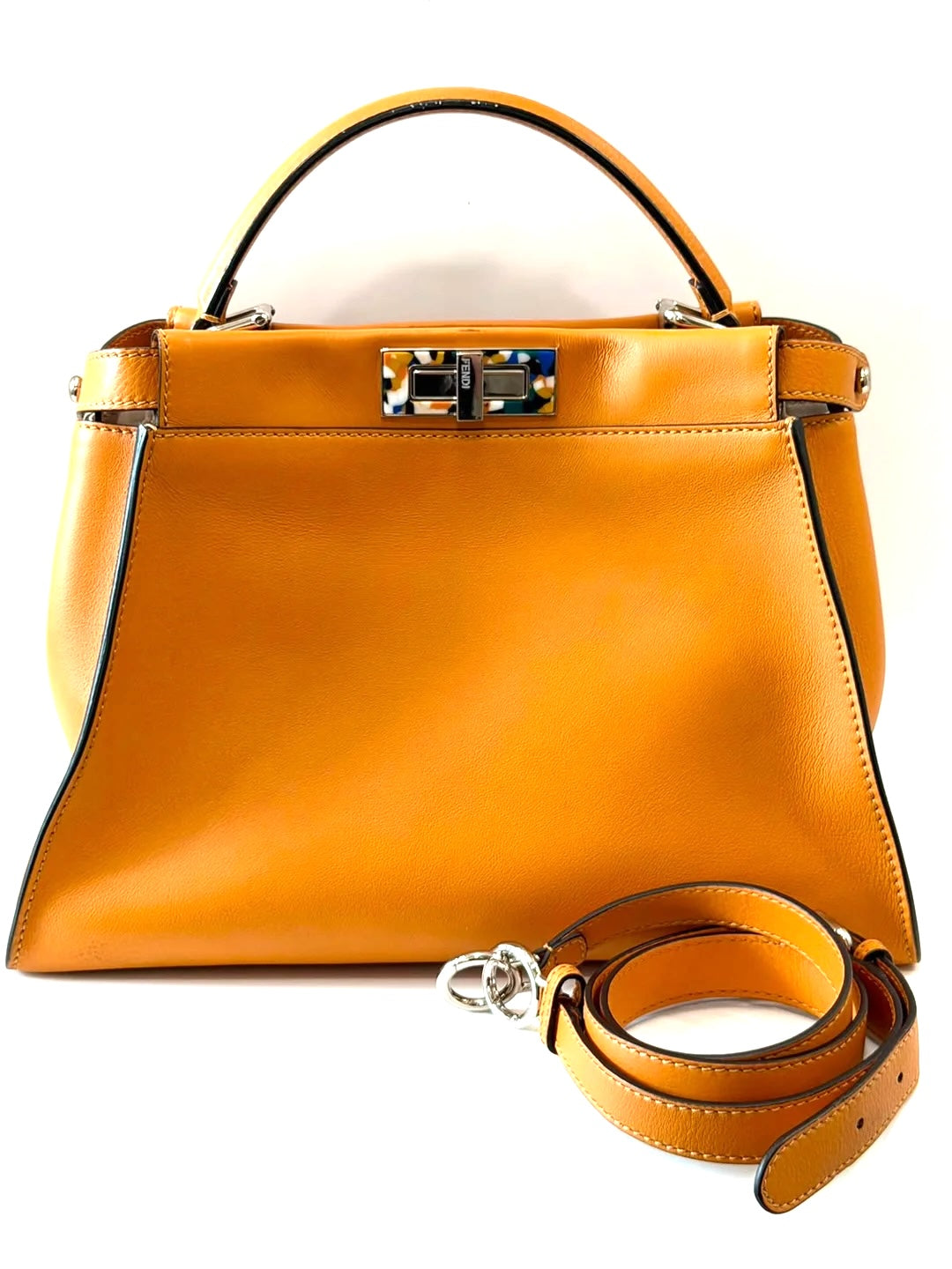 FENDI PEEKABOO NAPPA LEATHER PLEXIGLASS ACCENT SHOULDER  BAG