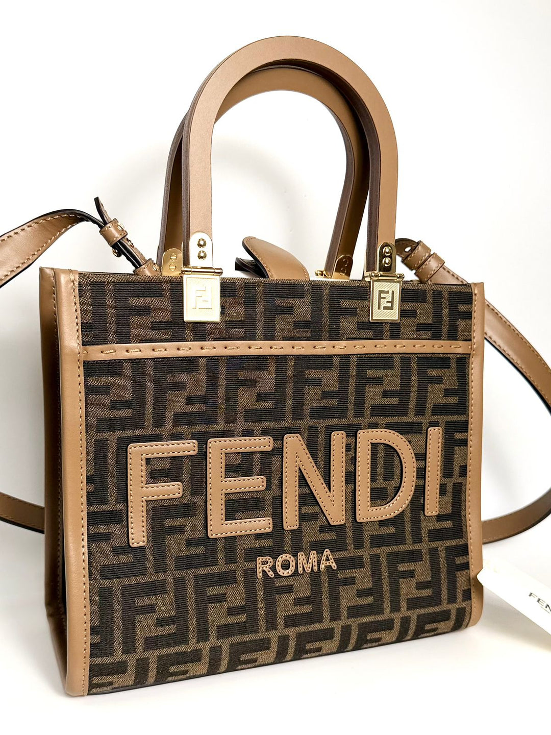 FENDI SUNSHINE SMALL FF JACQUARD HANDBAG