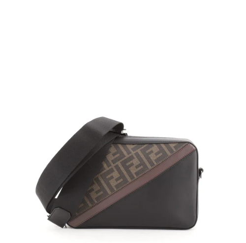 FENDI ZUCCA COATED CANVAS &amp; LEATHER CAMERA BAG