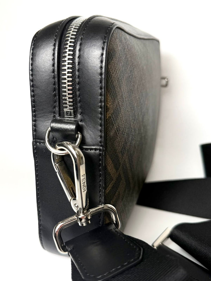 FENDI ZUCCA COATED CANVAS &amp; LEATHER CAMERA BAG