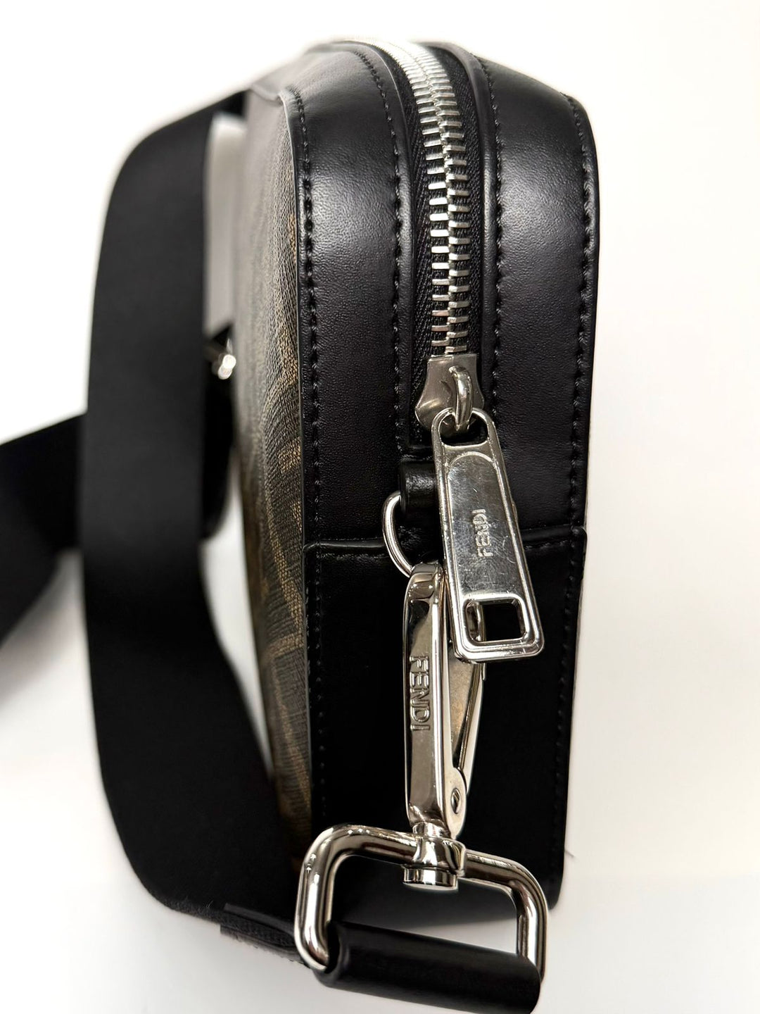 FENDI ZUCCA COATED CANVAS &amp; LEATHER CAMERA BAG