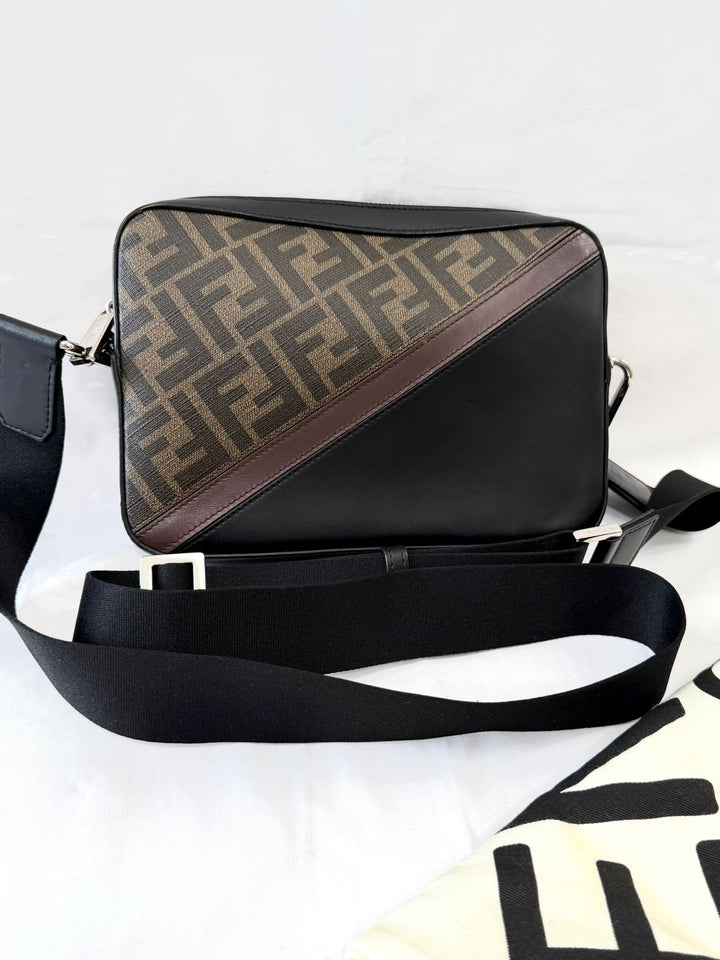 FENDI ZUCCA COATED CANVAS &amp; LEATHER CAMERA BAG
