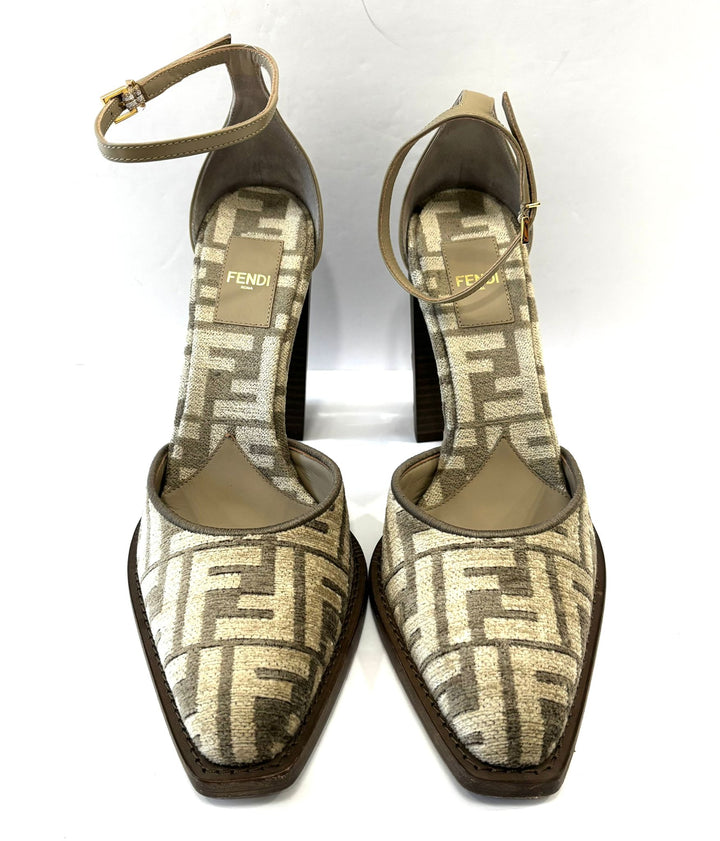 FENDI ZUCCA FF LOGO JACQUARD &amp; LEATHER D&
