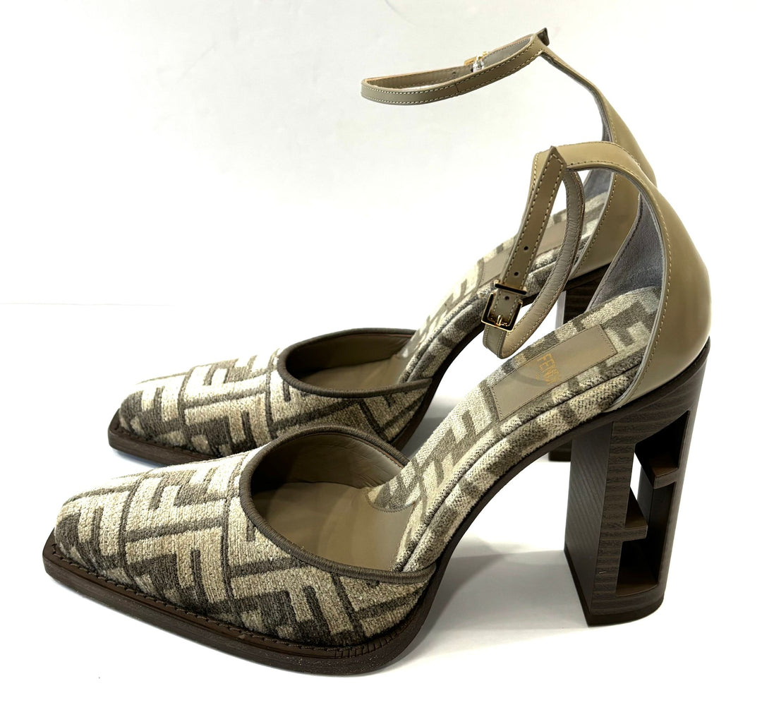 FENDI ZUCCA FF LOGO JACQUARD &amp; LEATHER D&