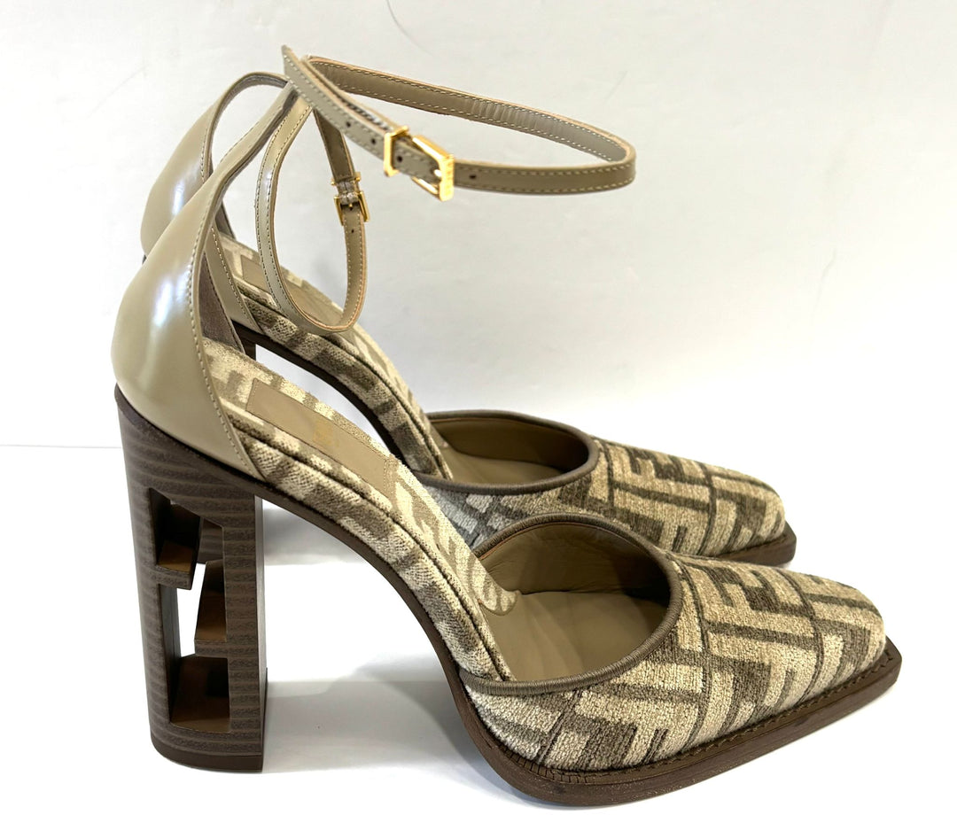 FENDI ZUCCA FF LOGO JACQUARD &amp; LEATHER D&