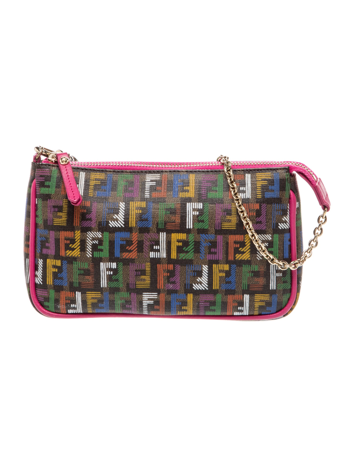 FENDI ZUCCHINO SPALMATI FF MULTICOLOR CHAIN POCHETTE BAG