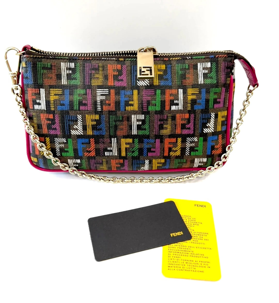 FENDI ZUCCHINO SPALMATI FF MULTICOLOR CHAIN POCHETTE BAG