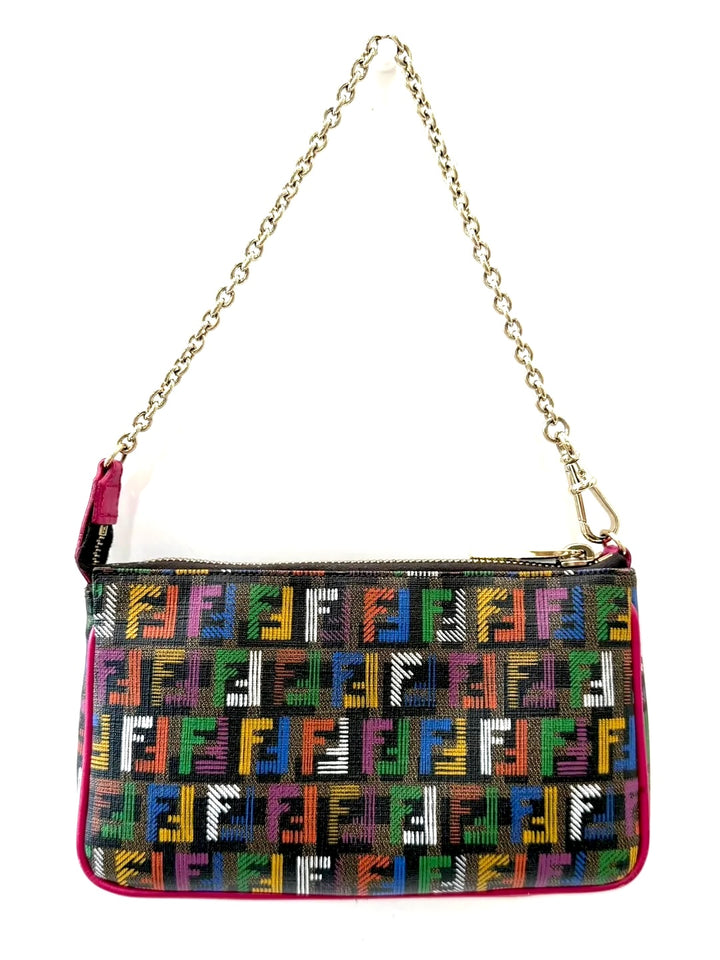 FENDI ZUCCHINO SPALMATI FF MULTICOLOR CHAIN POCHETTE BAG