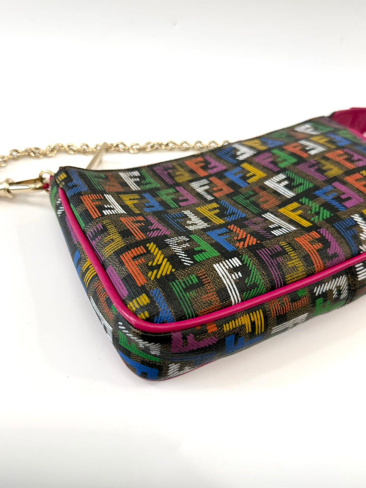 FENDI ZUCCHINO SPALMATI FF MULTICOLOR CHAIN POCHETTE BAG