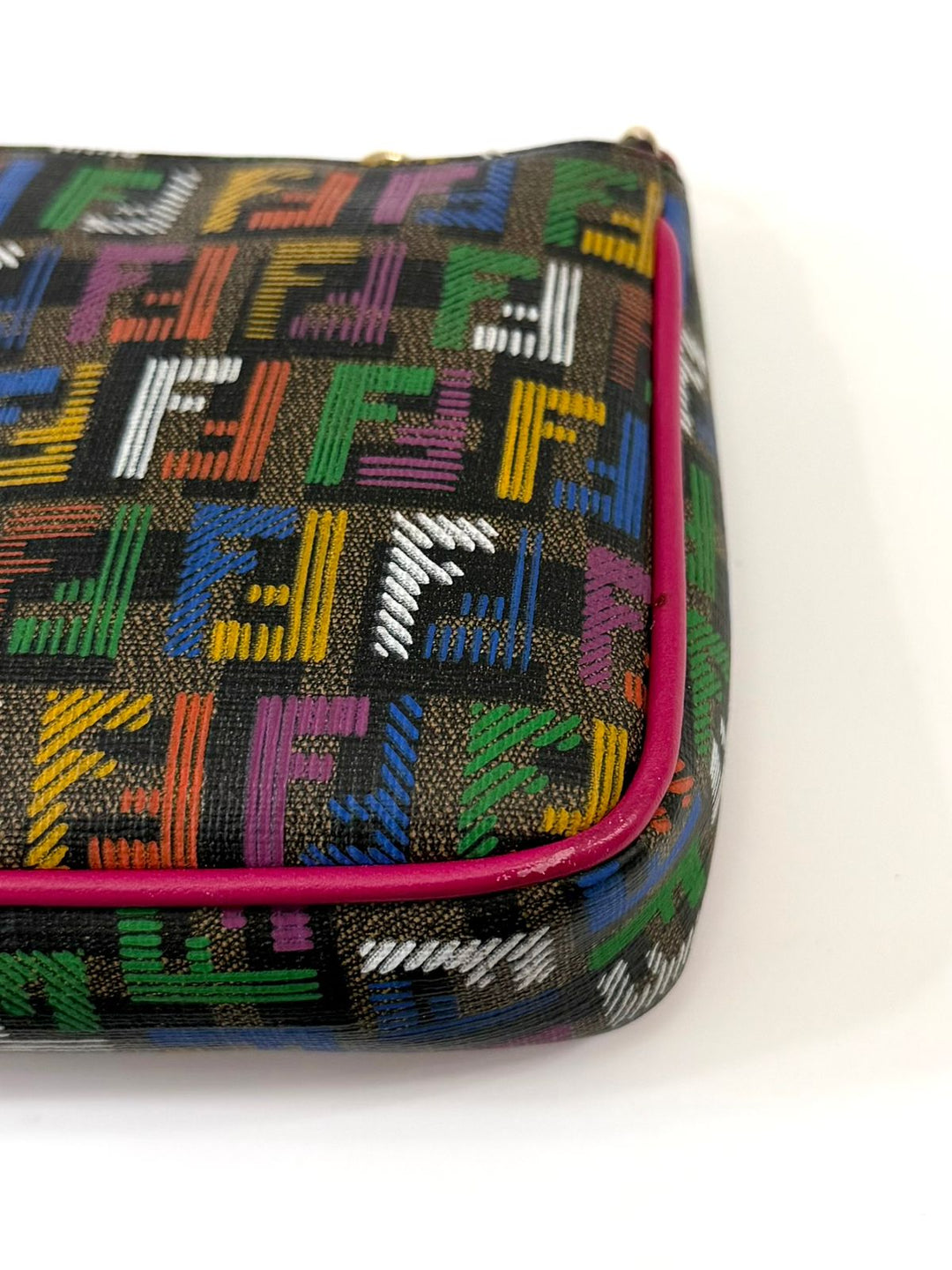 FENDI ZUCCHINO SPALMATI FF MULTICOLOR CHAIN POCHETTE BAG