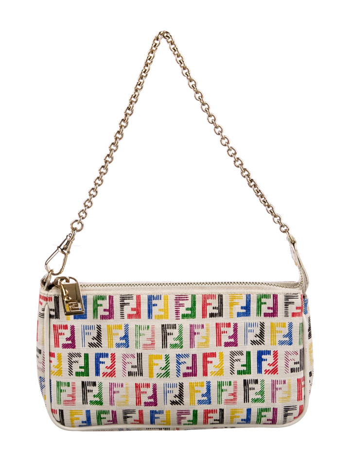 FENDI ZUCCHINO SPALMATI FF MULTICOLOR CHAIN POCHETTE BAG