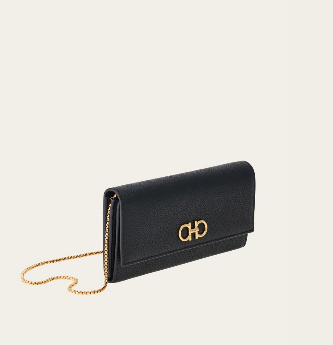 FERRAGAMO CALFSKIN LEATHER GANCINI WALLET ON A CHAIN – Caroline's