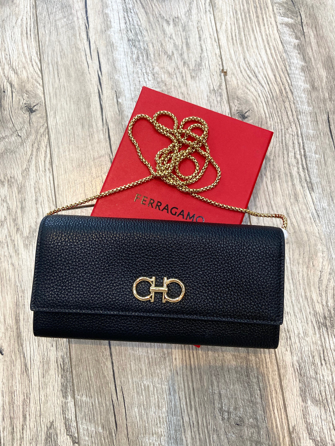 FERRAGAMO CALFSKIN LEATHER GANCINI WALLET ON A CHAIN – Caroline's