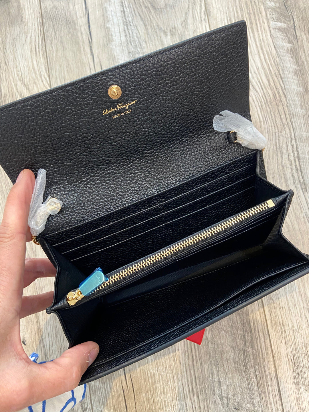 FERRAGAMO CALFSKIN LEATHER GANCINI WALLET ON A CHAIN – Caroline's