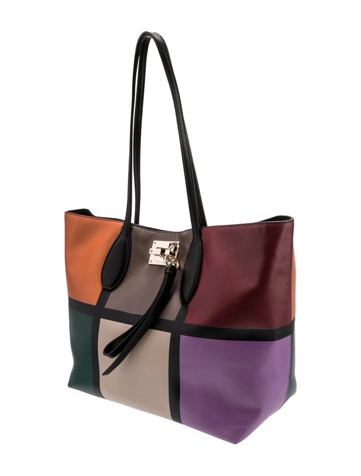 SALVATORE FERRAGAMO CALFSKIN PATCHWORK STUDIO TOTE BAG