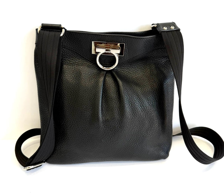 SALVATORE FERRAGAMO GANCINI CALFSKIN LEATHER MESSENGER BAG