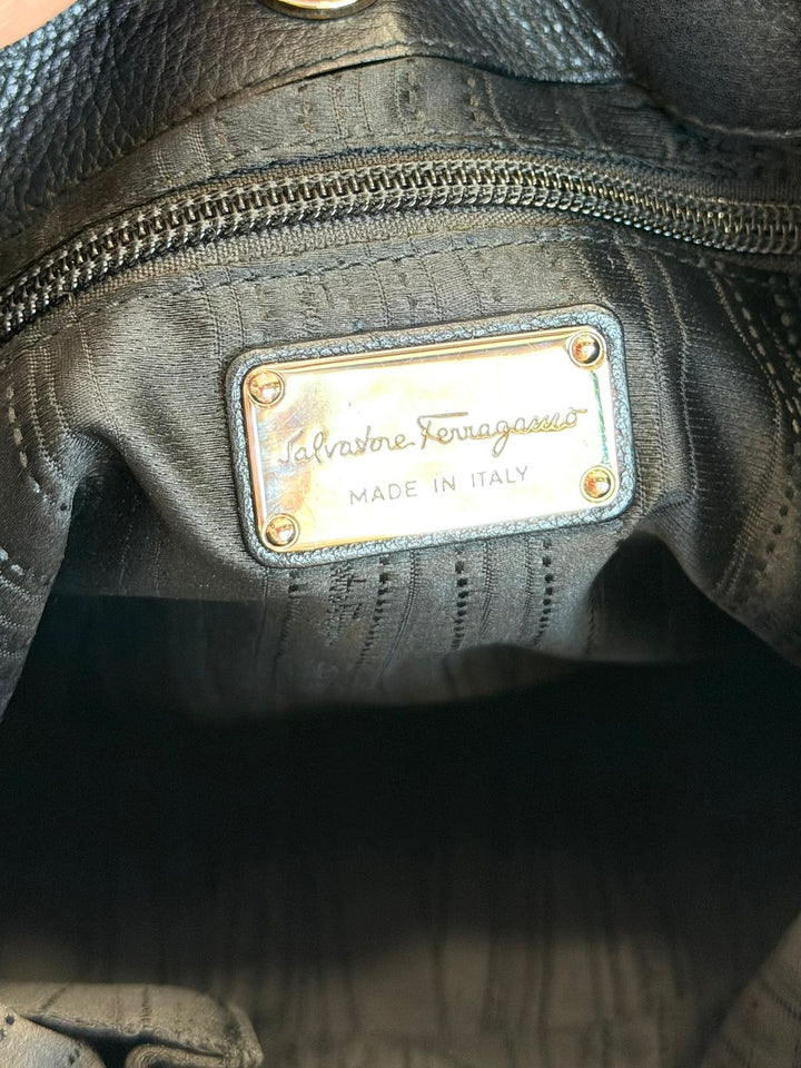 SALVATORE FERRAGAMO GANCINI CALFSKIN LEATHER MESSENGER BAG