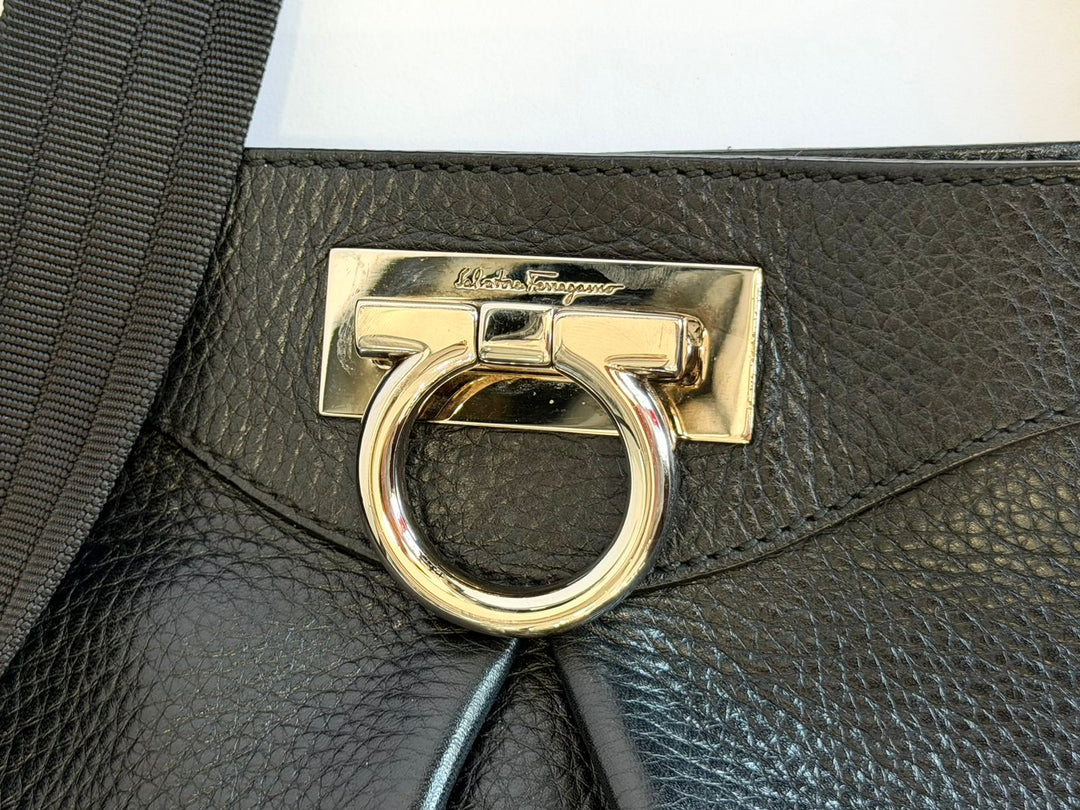SALVATORE FERRAGAMO GANCINI CALFSKIN LEATHER MESSENGER BAG