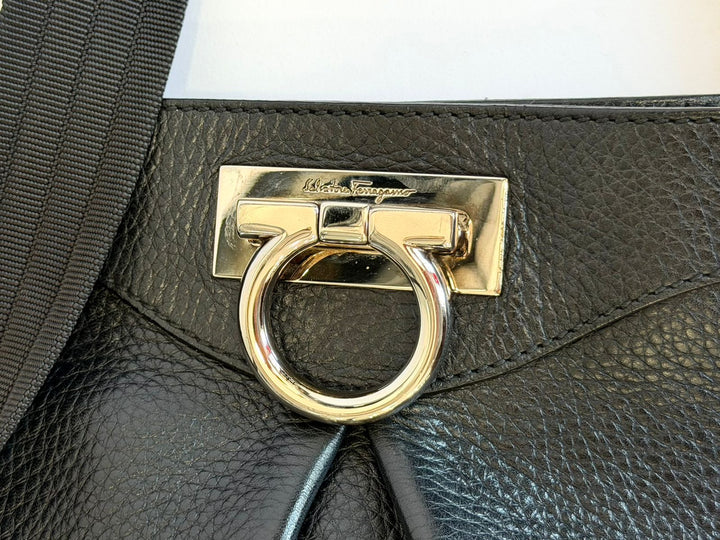 SALVATORE FERRAGAMO GANCINI CALFSKIN LEATHER MESSENGER BAG