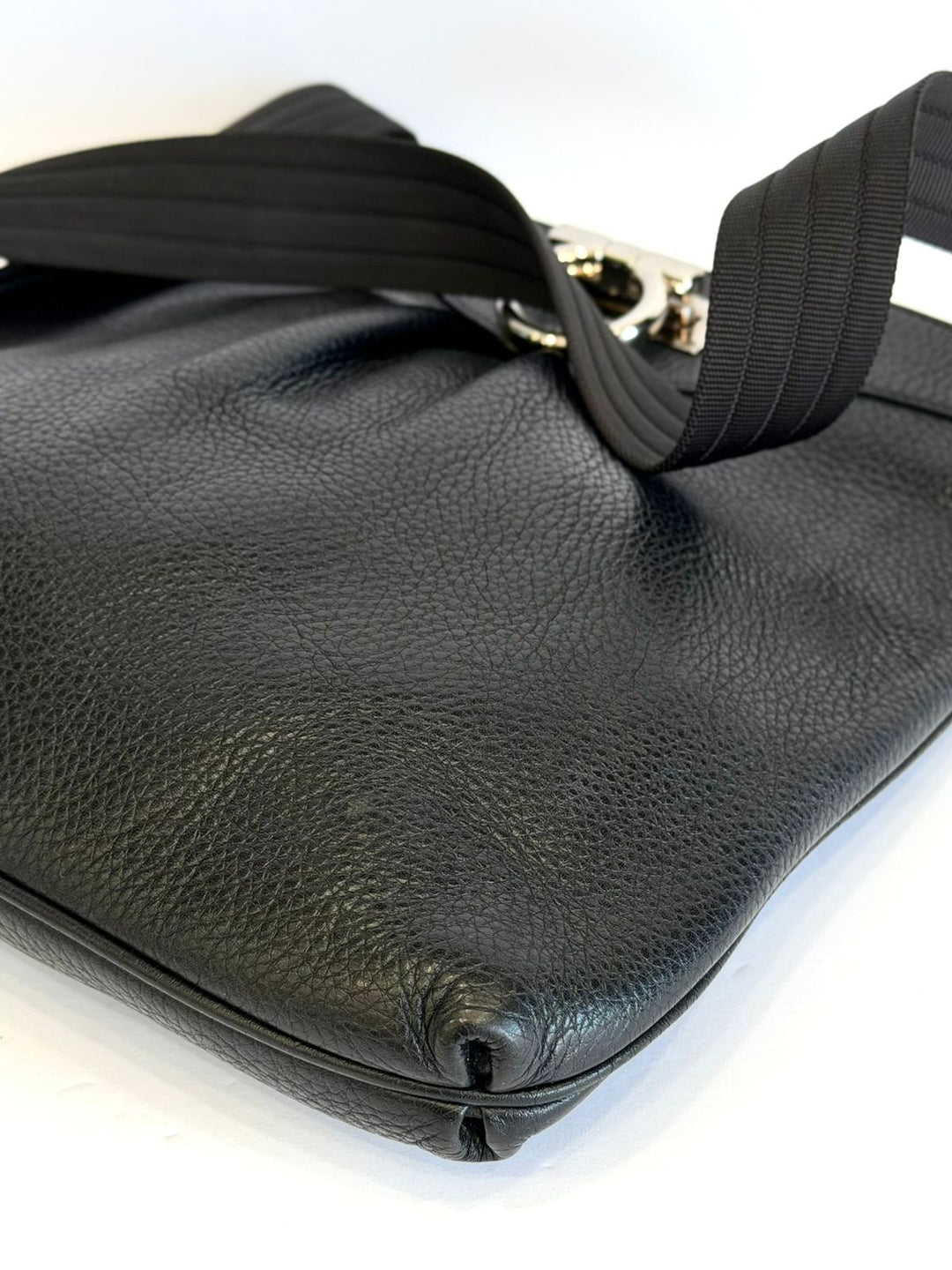 SALVATORE FERRAGAMO GANCINI CALFSKIN LEATHER MESSENGER BAG