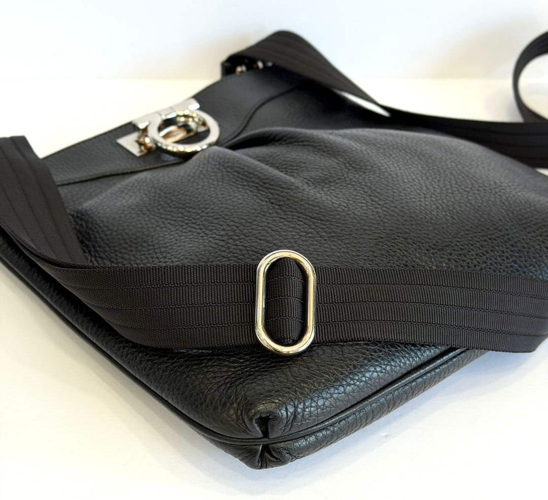 SALVATORE FERRAGAMO GANCINI CALFSKIN LEATHER MESSENGER BAG