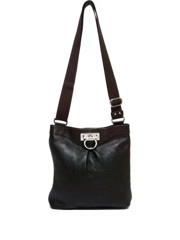 SALVATORE FERRAGAMO GANCINI CALFSKIN LEATHER MESSENGER BAG