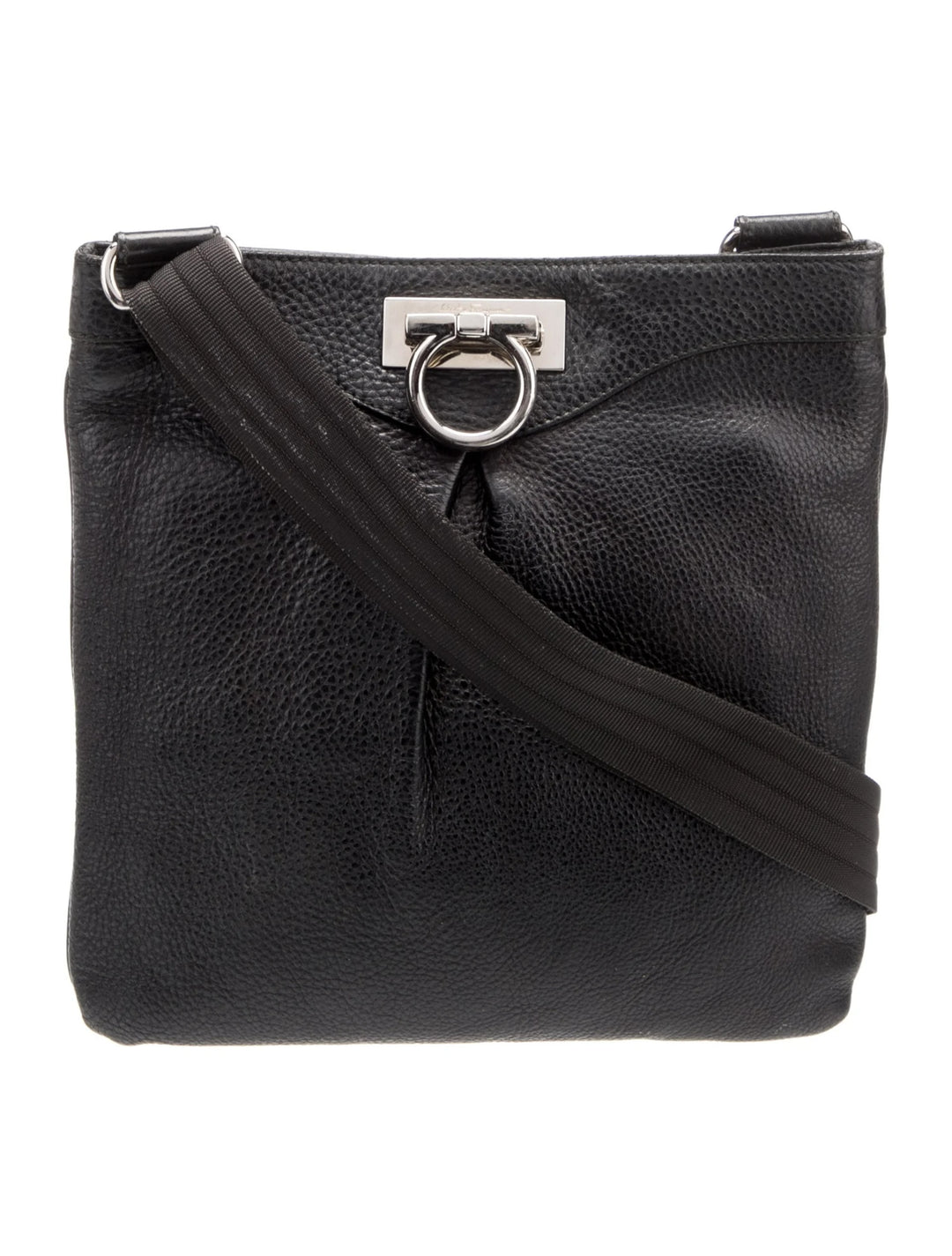 SALVATORE FERRAGAMO GANCINI CALFSKIN LEATHER MESSENGER BAG