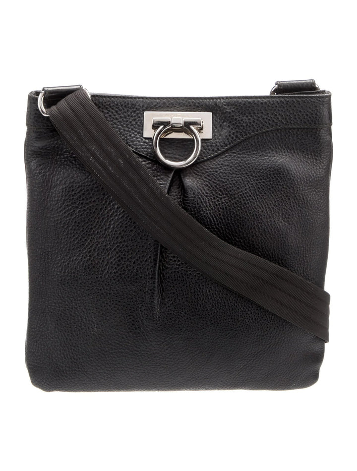 SALVATORE FERRAGAMO GANCINI CALFSKIN LEATHER MESSENGER BAG