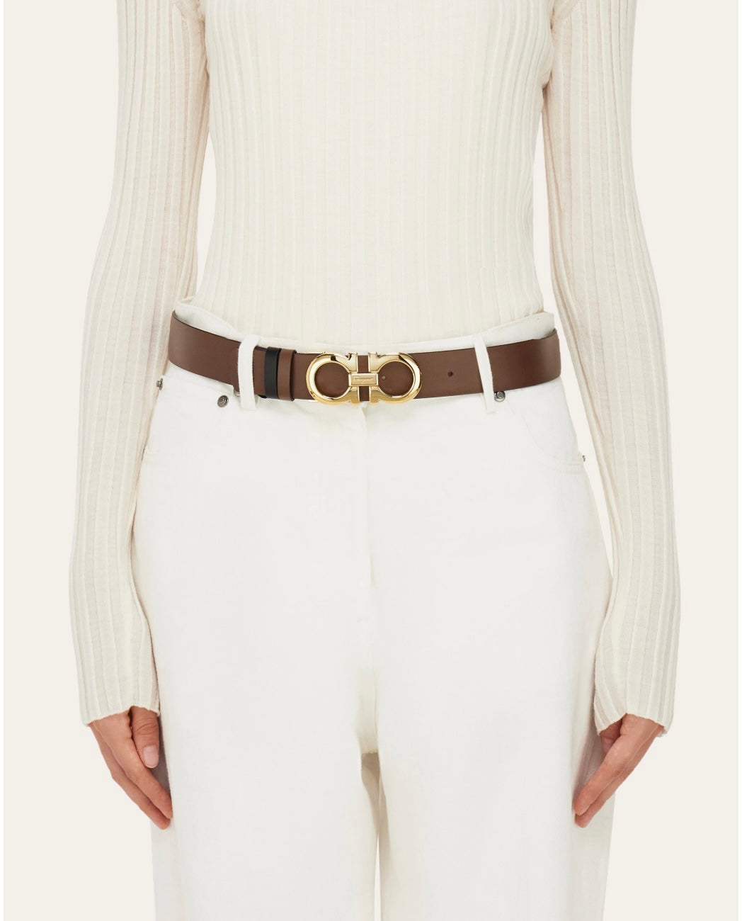 FERRAGAMO GANCINI REVERSIBLE ADJUSTABLE CALFSKIN LEATHER BELT