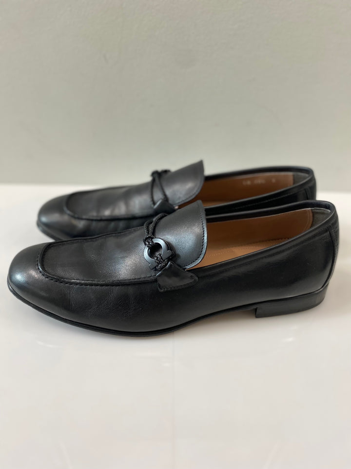 SALVATORE FERRAGAMO LEATHER GANCINI ORNAMENT LESTER MOCCASIN