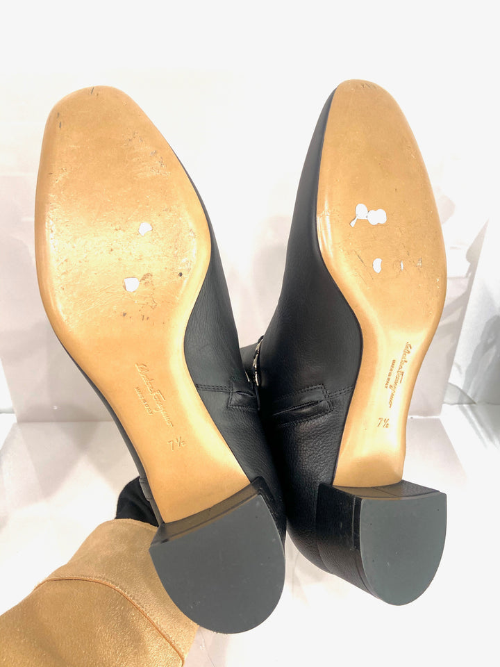 SALVATORE FERRAGAMO TINO EMBELLISHED LEATHER ANKLE BOOTS